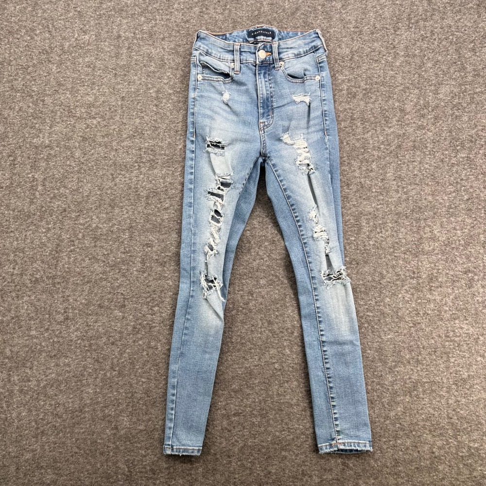 Aeropostale Womens Super High Rise Distressed Jeggings Light Wash Blue 2 Short